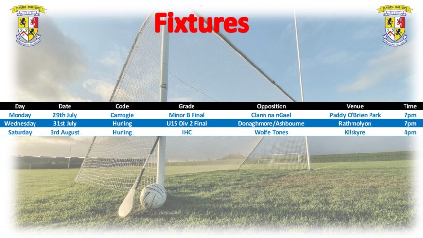 Fixtures for the week