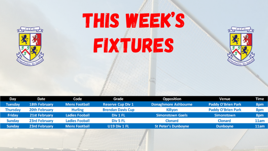 Fixtures for the week!