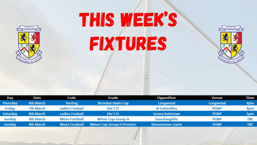 Fixtures for week beginning March 3rd